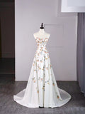 Modest A line Sweetheart Floral White College Formal Outfit With Long Sleeves Prom Graduation Dresses For Teens HZ0311
