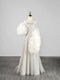 Fairytale Fantasy Art Wedding Dresses A Line Strapless White Sequin With Cape Long Brides Dress Fitted Bridal Gowns HZ0311
