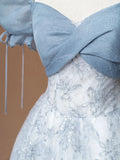 Fairytale Ball Gown Sweetheart With Puffy Sleeves Blue Tulle Long Formal Evening Dress Formal Birthday Gowns Prom Dresses HZ0311
