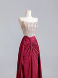Sparkly Sheath Strapless Burgundy Sequin Long Prom Dresses Impress 18th Birthday Outfits Party Gown HZ0311