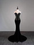 Modest Mermaid Sweetheart Black Velvet College Formal Outfit Prom Graduation Dresses For Teens HZ0311