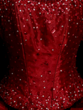 Modest Ball Gown Strapless Red Organza 80s Long Prom Dresses Inspiration Party Gowns Vintage Sweet 16 Dress HZ0311