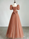Modest A line Square Neck Polka Dots Tulle Prom Dresses Inspiration Party Gowns Princess Formal Dress HZ0311