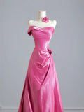 Timeless A line Strapless With Ruched Pink Long Prom Dresses Inspiration Party Dress Prom Gowns HZ0311