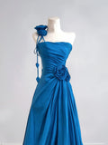 Simple A Line One Shoulder Royal Blue With Flowers Long Prom Dresses Impress 18th Birthday Outfits Party Gown HZ0311