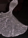 Vintage 80s Wedding Dresses Mermaid Sweetheart Sequins White Long Brides Dress Fitted Bridal Gown HZ0311