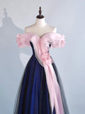 Modest Night Aesthetic Ball Gown Off The Shoulder Blue Pink Tulle College Formal Sweet 16 Outfit Long Prom Dresses For Teens HZ0311