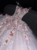 Princess Ball Gown Strapless Pink Floral Tulle Long Formal Evening Dress Formal 18th Birthday Gowns Prom Dresses HZ0311