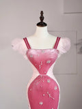 Classy Mermaid Square Pink Velvet Sleeveless Senior Prom dresses High School Long Formal Dress HZ0311