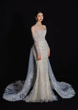 Romantic Long Wedding Dresses White Mermaid Strapless Lace Long Wedding Dress For Brides Fitted With Train Bridal Gowns HZ0311