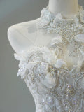 Classic Ball Gown High Neck Wedding Dresses Crystal Beading Sequin White Brides Dress Summer Bridal Gowns HZ0311
