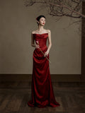 Simple Mermaid Sweetheart With Scarf Burgundy Satin Long Prom Dresses Formal Gowns Inspo Evening Outfit HZ0311