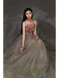 Charming Ball Gown Strapless Tulle Long Evening Prom Dresses Floor Length Evening Formal Dress HZ0311