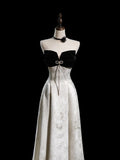 Modest A Line Strapless Floral Satin Long Evening Prom Dresses Floor Length Evening Formal Dress HZ0311