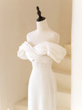 Classic Mermaid Wedding Dresses Off The Shoulder Satin White With Short Sleeves Brides Dress Long Bridal Gowns HZ0311