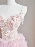 Cute Ball Gown Spaghetti Strap Blush Pink Tulle Long Prom Dresses Inspiration Evening Gowns Formal Party Prom Dress HZ0311