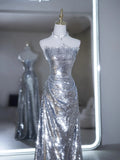 Glitter Mermaid Strapless Silver Sequin Long Prom Dresses Impress 19th Birthday Outfits Prom Gown HZ0311