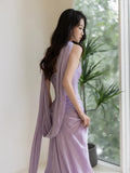 Charming Mermaid Strapless Lilac Slit Long Evening Prom Dresses Floor Length Evening Formal Dress HZ0311