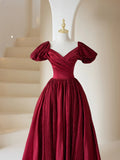 Stylish A line V Neck Burgundy With Sleeves Long Prom Dresses Inspiration Evening Gowns Formal Party Prom Dress HZ0311