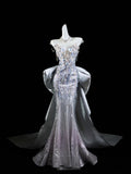 Classic Mermaid Wedding Dresses Sweetheart Silver Gray Sequin With Gem Crystals Brides Dress Bridal Gowns HZ0311