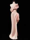 Timeless Mermaid One Shoulder Blush Pink Satin Long Prom Dresses Inspiration Party Dress Prom Gowns HZ0311