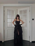 Chic High Low Halter Black Tie Wedding Guest Dress Satin Ruffles Long Prom Dresses Night Semi Formal Gown HZ0311