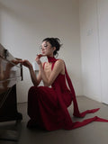 Unique Mermaid Spaghetti Strap Bright Red With Scarf Long Prom Dresses Inspiration Birthday Gowns Formal Evening Dress HZ0311