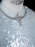 Elegnt A line High Neck Light Sky Blue Sequined Long Prom Dress Fashion Aesthetic High School Formal Dresses Party Outfits Gown HZ0311