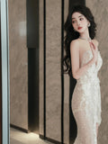 Fairytale Fantasy Art Wedding Dresses Mermaid Sweetheart White Lace Long Brides Dress Fitted Bridal Gowns HZ0311