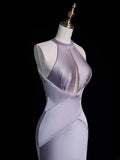 Princess Mermaid Halter Dusty Lilac Satin Long Formal Evening Dress Gowns Prom Dresses HZ0311