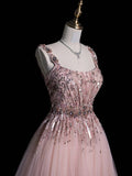 Elegant Ball Gown Square Neck Pink Tulle Long Prom Dresses For Teens Evening Outfits Formal Dress HZ0311