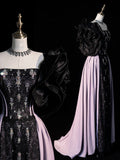 Modest A line Strapless Black Sequins Prom Dresses Inspiration Party Gowns Princess Formal Dress HZ0311