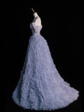 Princess Ball Gown Off The Shoulder Dusty Blue With Appliqued Tulle Long Formal Evening Dress Gowns Formal Prom Dresses HZ0311