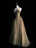Chic Ball Gown Strapless Tulle Sleeveless Senior Prom dresses High School Long Formal Dress HZ0311