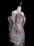 Princess Mermaid Sweetheart Grey Sequined With Slit Long Formal Evening Dress Gowns Prom Dresses HZ0311