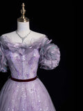 Elegant Ball Gown Off The Shoulder Lilac Sequin Tulle Long Prom Dresses For Teens Evening Outfits Formal Dress HZ0311
