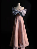 Classy A line One Shoulder Pink Satin With Bow-knot College Formal Outfit Long Prom Graduation Dresses HZ0311