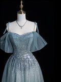 Elegant Ball Gown Off The Shoulder Dusty Grey Tulle Long Prom Dresses For Teens Evening Outfits Formal Dress HZ0311