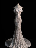Classic Mermaid Wedding Dresses Off The Shoulder White With Short Sleeves Brides Dress Sequin Bridal Gowns HZ0311