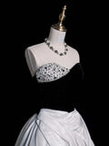 Modest Ball Gown Sweetheart Black Top White Satin Long Prom Dress For Women Girls Evening Dresses HZ0311