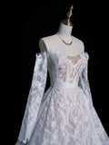 Fairytale Fantasy Art Wedding Dresses Ball Gown Sweetheart Lace White With Long Sleeves Train Brides Dress Fitted Bridal Gowns HZ0311