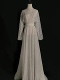 Classic A line Wedding Dresses Scoop Neck Sequin White With Long Sleeves Brides Dress Sequin Bridal Gowns HZ0311