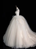 Modest Ball Gown Sweetheart White Tulle Wedding Dress Long Fairytale Autumn Bridal Dresses HZ0311