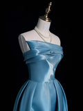 Gorgeous A Line Strapless Blue Satin Long Formal Evening Dress Gowns Prom Dresses HZ0311