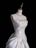 Princesses Elegant Sheath Strapless White Sequined With Satin Train Wedding Gown Short Fairytale Summer Wedding Dresses HZ0311