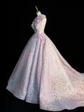 Modest Ball Gown Halter Pink Open Backs With Flowers College Formal Outfit Long Prom Inspo Graduation Dresses HZ0311
