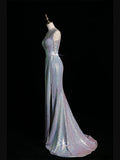 New Mermaid Square Neck Sequins Silver Long Prom Dresses For High School Teens Girls Formal Bridesmaid Dress HZ0311
