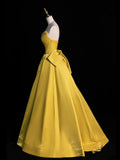 Chic Ball Gown Sweetheart Yellow Satin Senior Prom dresses High School Long Formal Dress HZ0311