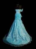 Vintage Mermaid Sweetheart Blue Organza Long Prom Dresses Party Dress 18th Birthday Outfits Graduation Dress HZ0311