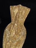 Glittery Mermaid Strapless Gold Sequined Long Formal Evening Dress Formal 18th Birthday Gowns Prom Dresses HZ0311